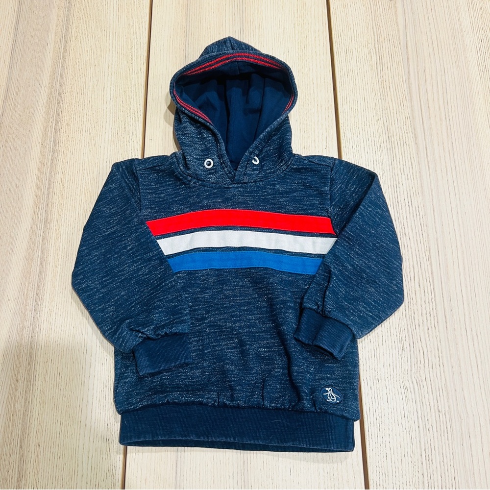 Penguin kids boys long sleeve red white blue Americana pullover hoodie size 4